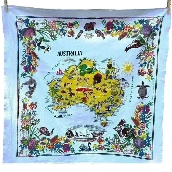 Vintage Australia Map Wall Hanging Tapestry Art - Picture 1 of 9